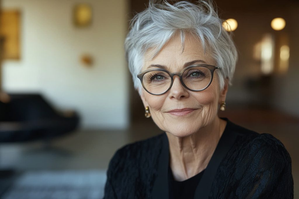 Les plus belles coiffures pour femme de 70 ans avec lunettes 🌹
