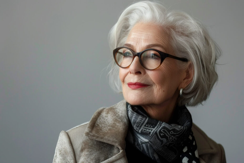 coupe de cheveux femme 70 ans avec lunettes