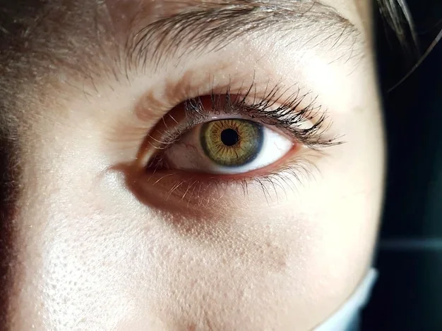Yeux hazel avec des reflets verts et dorés sous un éclairage naturel lumineux